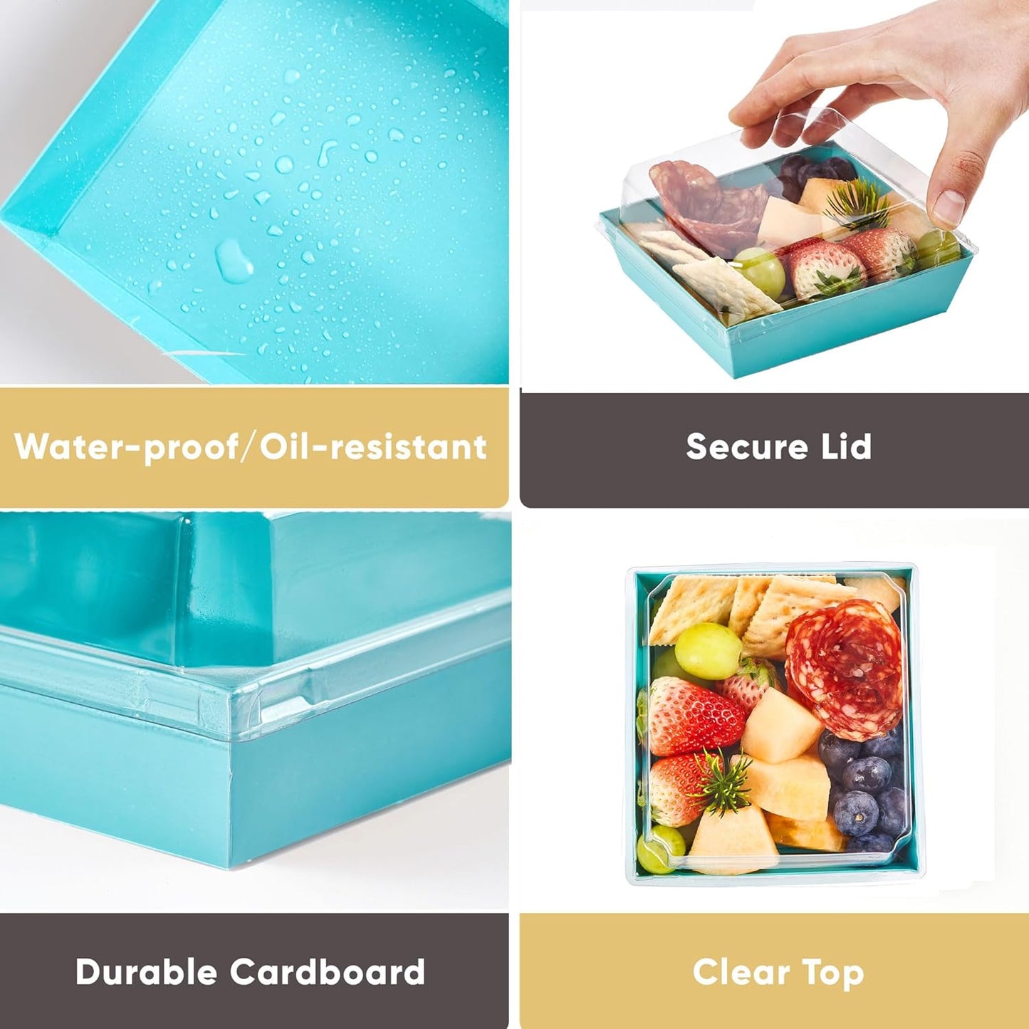 Leafiew 50 Pack Small Charcuterie Boxes with Clear Lids - To Go Paper Mini Charcuterie Box, Disposable Food Containers, 5Inch Dessert Boxes - Sandwich, Cookie, Sushi, Cake Slice, Strawberries (Brown)