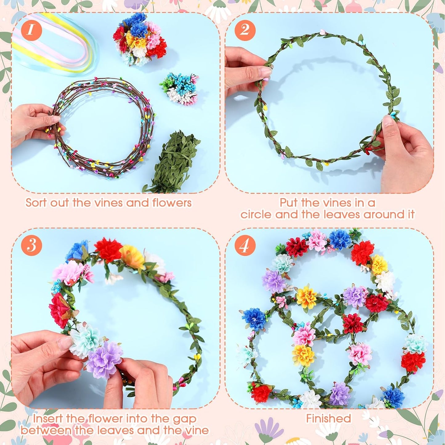 Zeyune 20 Sets Spring Tea Party Favor Flower Crowns Making Kit, Make Your Own Flower Crown Wreath Garland Headbands Craft Kit Handmade DIY Fairy Floral Hair Accessories Gift for Women(Daisy)