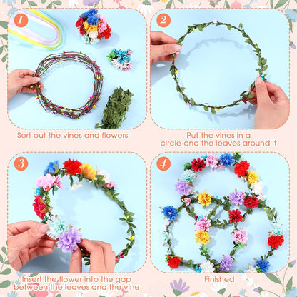 Zeyune 20 Sets Spring Tea Party Favor Flower Crowns Making Kit, Make Your Own Flower Crown Wreath Garland Headbands Craft Kit Handmade DIY Fairy Floral Hair Accessories Gift for Women(Daisy)