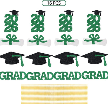 Green Graduation Centerpiece Grad Party Decorations Glitter Sticks Class of Supplies 16 Pieces