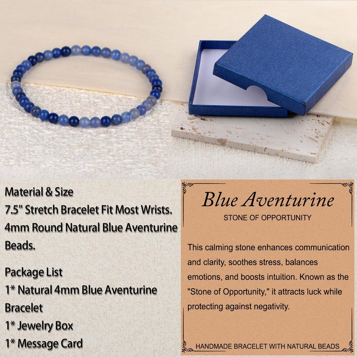 LPBeads Handmade Natural Gemstone Stretch Elastic Bracelet Healing Crystal Round Stone Beads Jewelry Gifts for Women Men