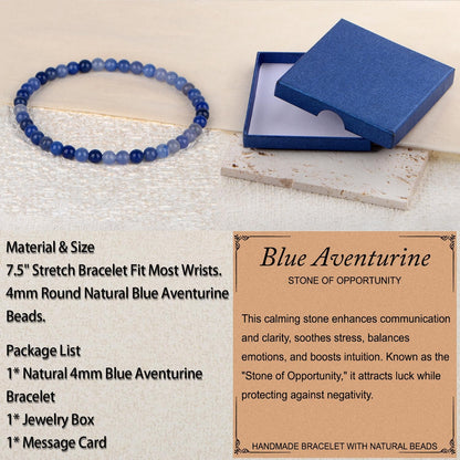 LPBeads Handmade Natural Gemstone Stretch Elastic Bracelet Healing Crystal Round Stone Beads Jewelry Gifts for Women Men
