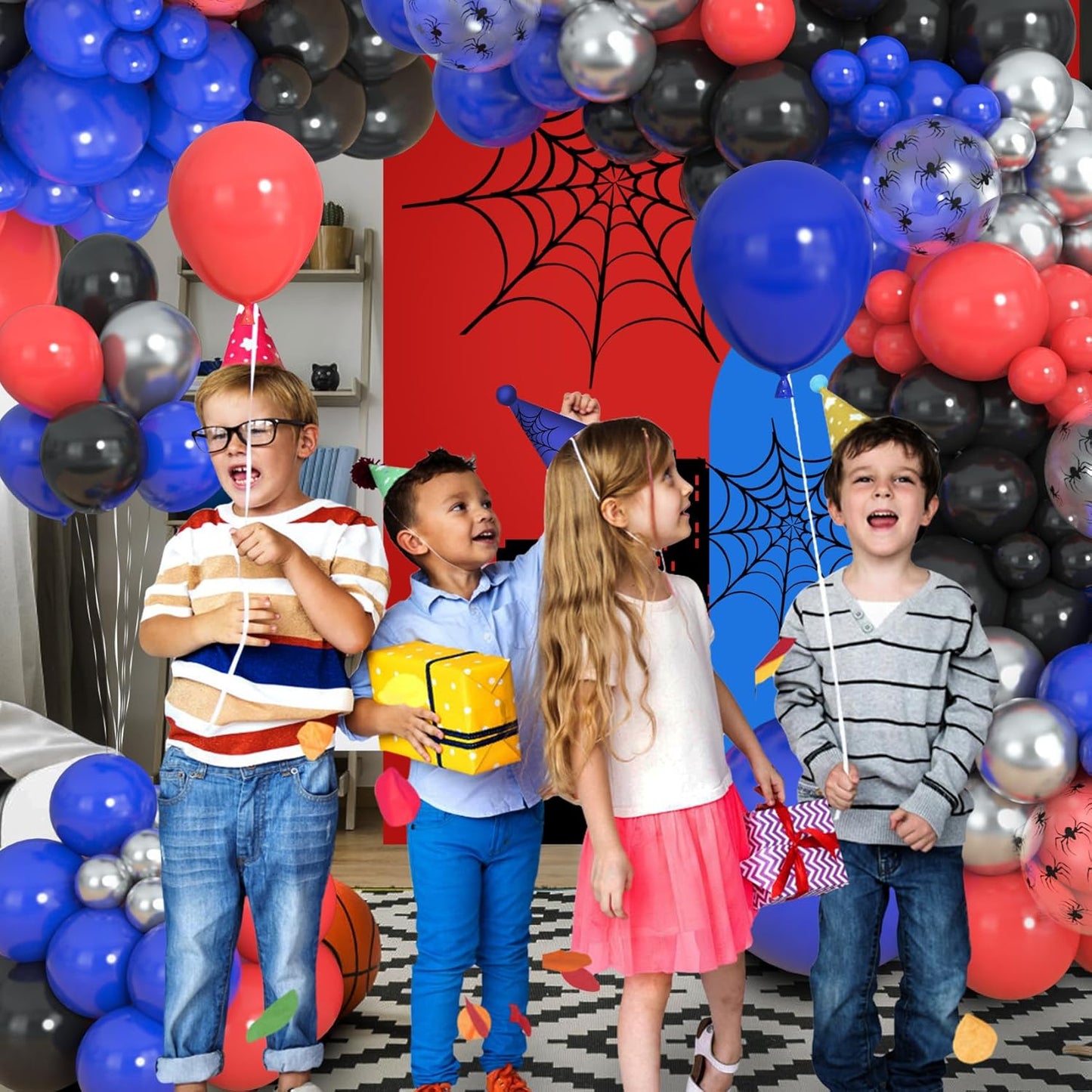 Amandir 153pcs Purple Blue Pink Balloon Garland Arch Kit, Different Sizes 18 12 10 5 inch Teal Yellow Latex Metallic Confetti Balloons for Magic Birthday Engagement Party Decoration