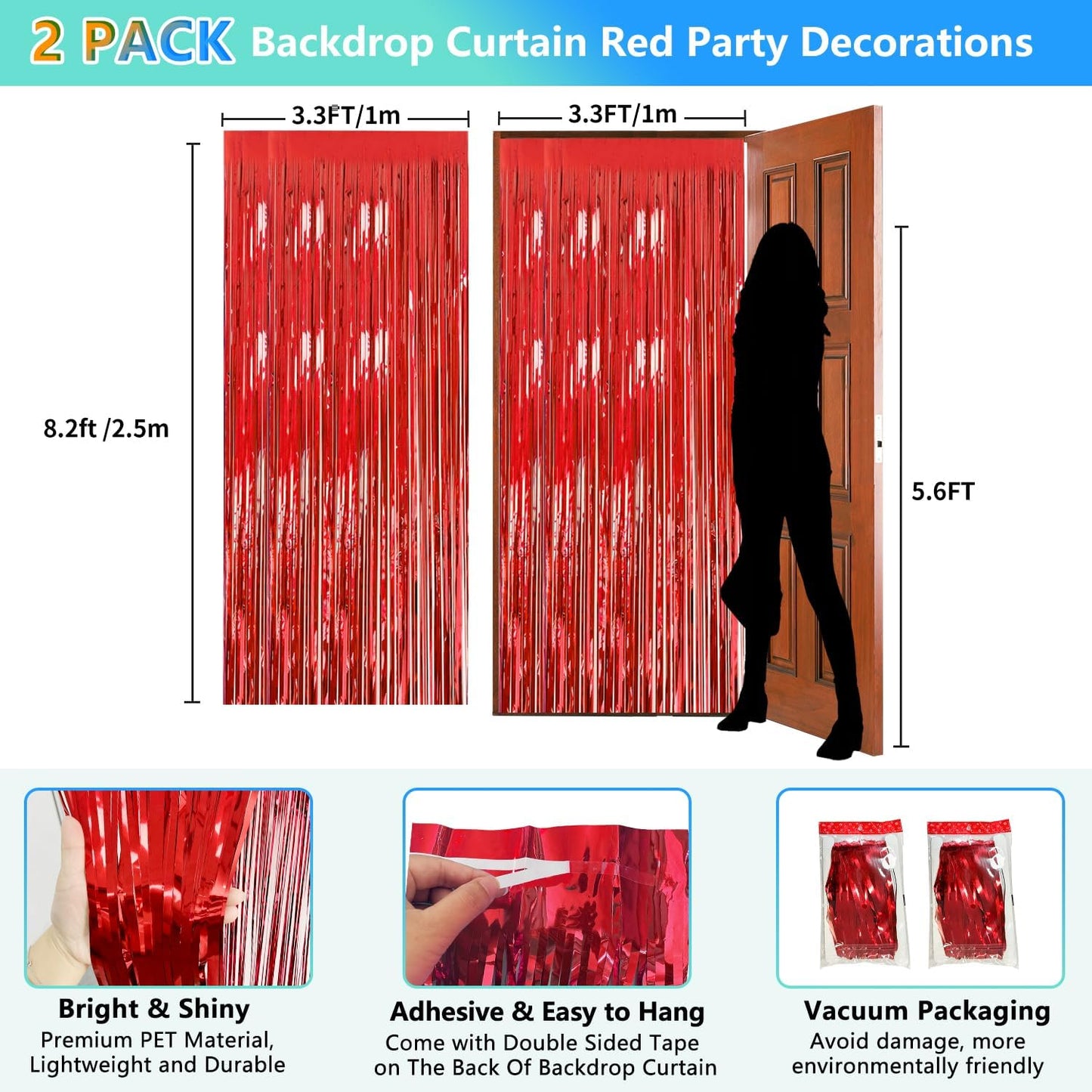 2 Pack Foil Curtain Backdrop Curtains Silver Tinsel Door Streamers Birthday Party Decorations Photo Booth Props for Disco Party Graduation Wedding Baby Shower Bachelorette Christmas Gender Reveal