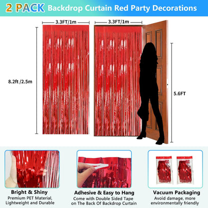 2 Pack Foil Curtain Backdrop Curtains Silver Tinsel Door Streamers Birthday Party Decorations Photo Booth Props for Disco Party Graduation Wedding Baby Shower Bachelorette Christmas Gender Reveal