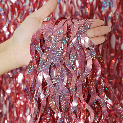 3 Pack Colorful Foil Fringe Curtain Backdrop - 6.6 x 3.3 ft Wavy Rainbow Tinsel Backdrop Curtain Metallic Streamers Iridescent Holiday Photo Booth Party Decorations