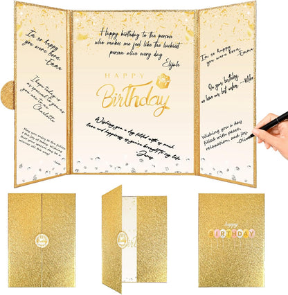 Crenics Black and White Birthday Decorations Women Men, Creative Birthday Guest Signature Book Alternative 18" x 12", Great Party Gifts for Girls or Boys