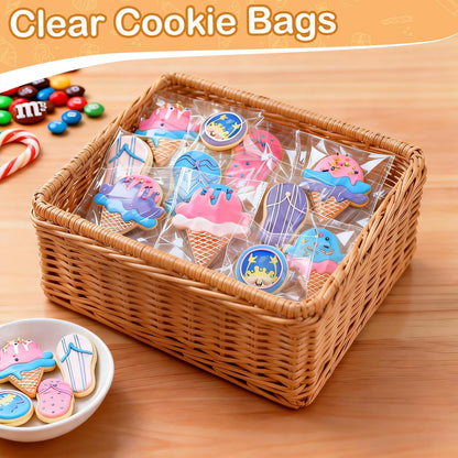 PigPotParty Cookie Bags 4''x 6", 100 Pcs Self Sealing Cellophane Treat Bags, Small Clear Plastic Goodie Bag for Gift, Snack, Party Favor, Candy