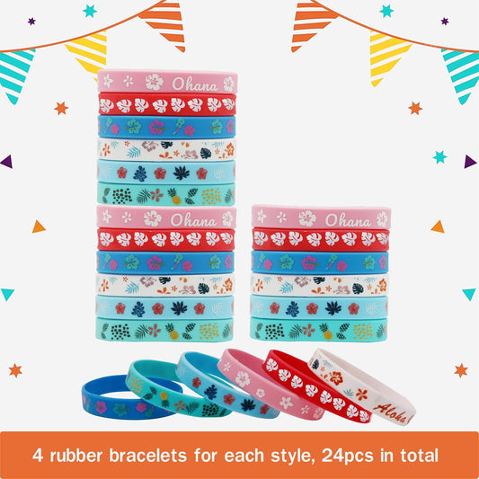 48 Pcs Cartoon Tropical Party Favors Slap Bracelets Rubber Wristbands, Hawaiian Element Palm Leaves Hibiscus Flowers Pattern Silicone Animation Exchanging Gifts Classroom Prizes Birthday Decorations