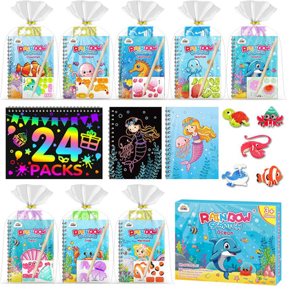 ZMLM 24 Pack Scratch Art Party Favors: Birthday Party Favors for Kids 4-8, Bulk Rainbow Scratch Notebook Paper Pads, Goodie Bags Stuffers Girls Boys Classroom Gifts Crafts Toys