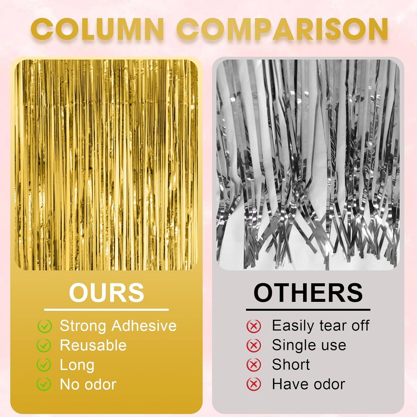 Voircoloria 3 Pack 3.3x8.2 Feet Gold Foil Fringe Backdrop Curtains, Tinsel Streamers, Fringe Backdrop for 2025 New Years Eve, Graduation, Birthday, Baby Shower, Gender Reveal, Disco Party - Colors A