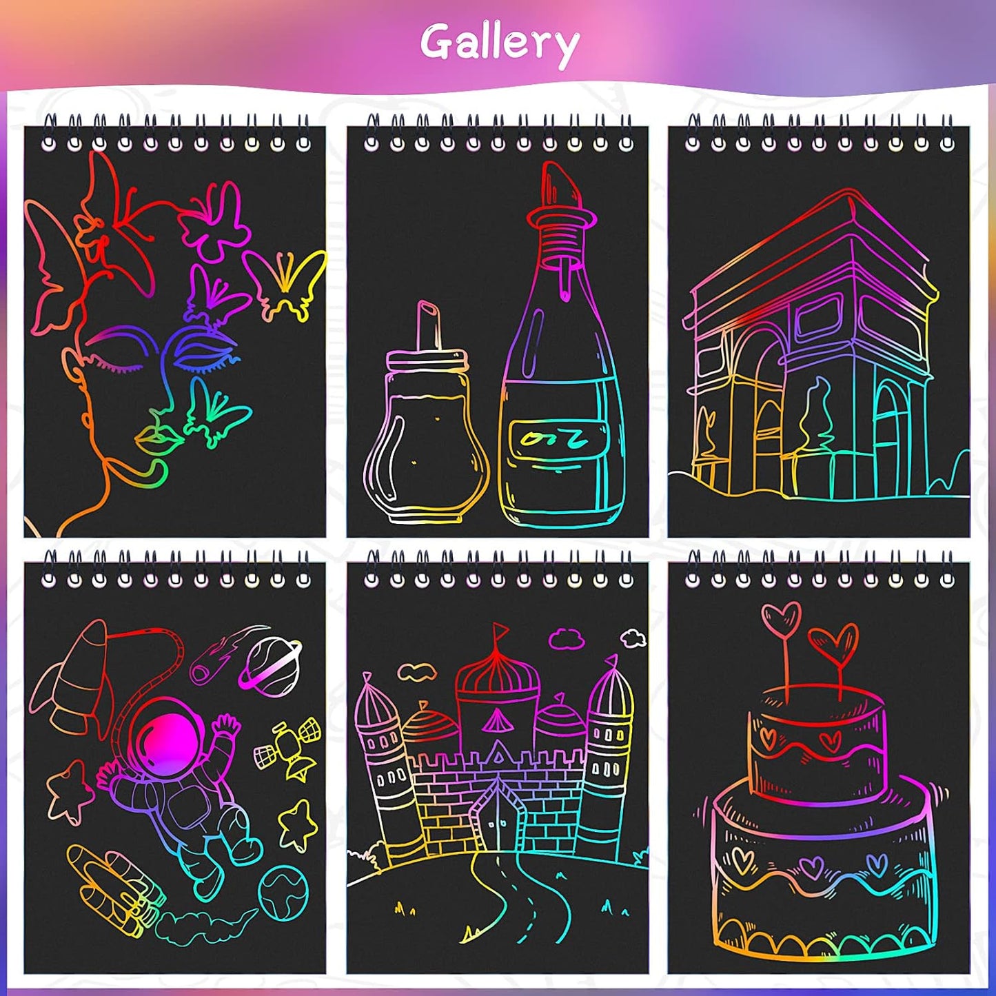 POKONBOY 16 Pack Scratch Arts and Crafts Notebooks, Scratch Note Pads for Kids Rainbow Party Favors Coloring Books for Kids Art Party Supplies Stocking Stuffers（16 Wooden Stylus & 4 Drawing Stencils）