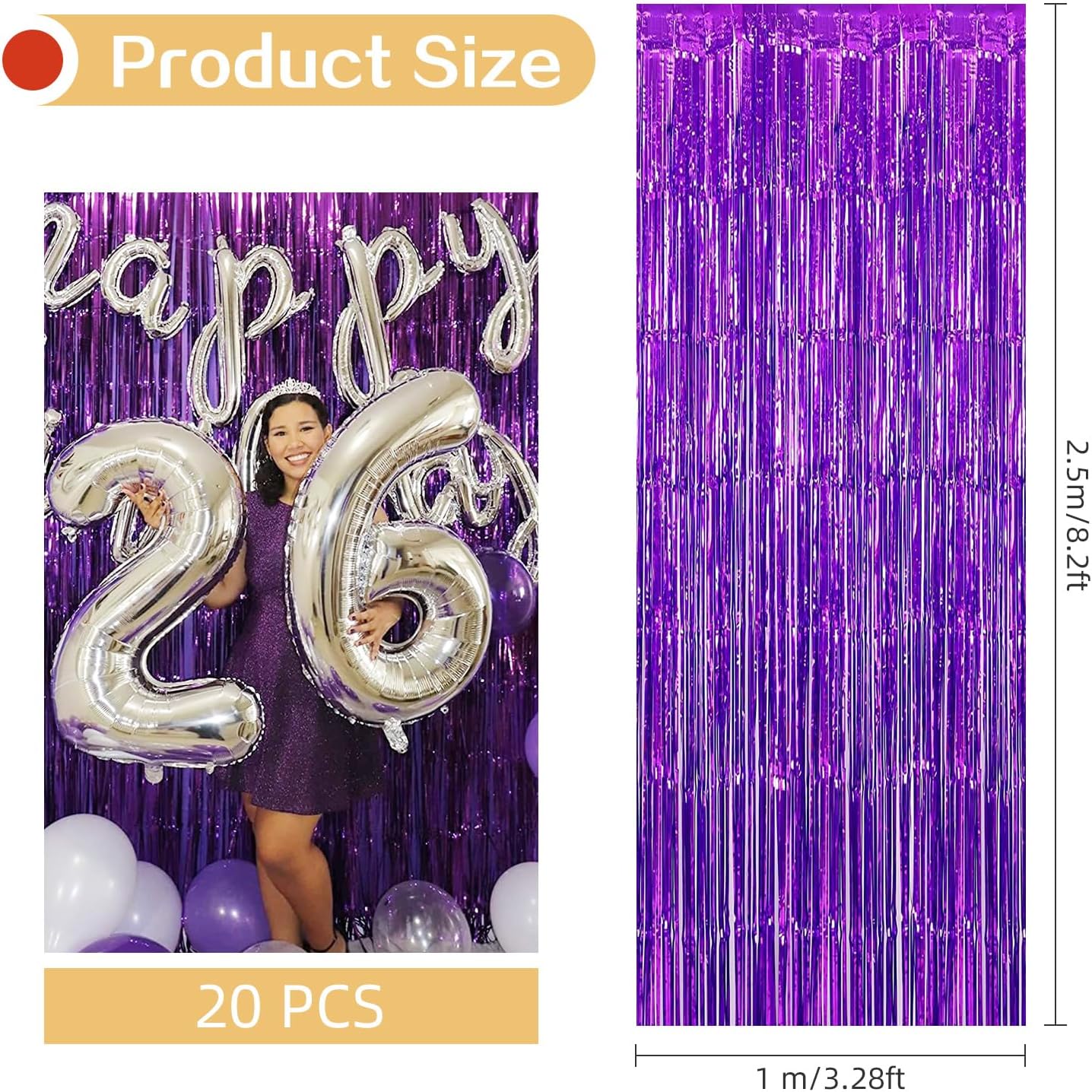 20 Pack Silver Foil Curtain Backdrop 3.2ft x 8.2ft Foil Fringe Backdrop Curtain Metallic Tinsel Foil Fringe Curtains Streamer Backdrop Curtains for Birthday Party Decorations Photo Booth (Silver)