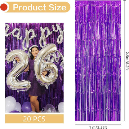 20 Pack Silver Foil Curtain Backdrop 3.2ft x 8.2ft Foil Fringe Backdrop Curtain Metallic Tinsel Foil Fringe Curtains Streamer Backdrop Curtains for Birthday Party Decorations Photo Booth (Silver)