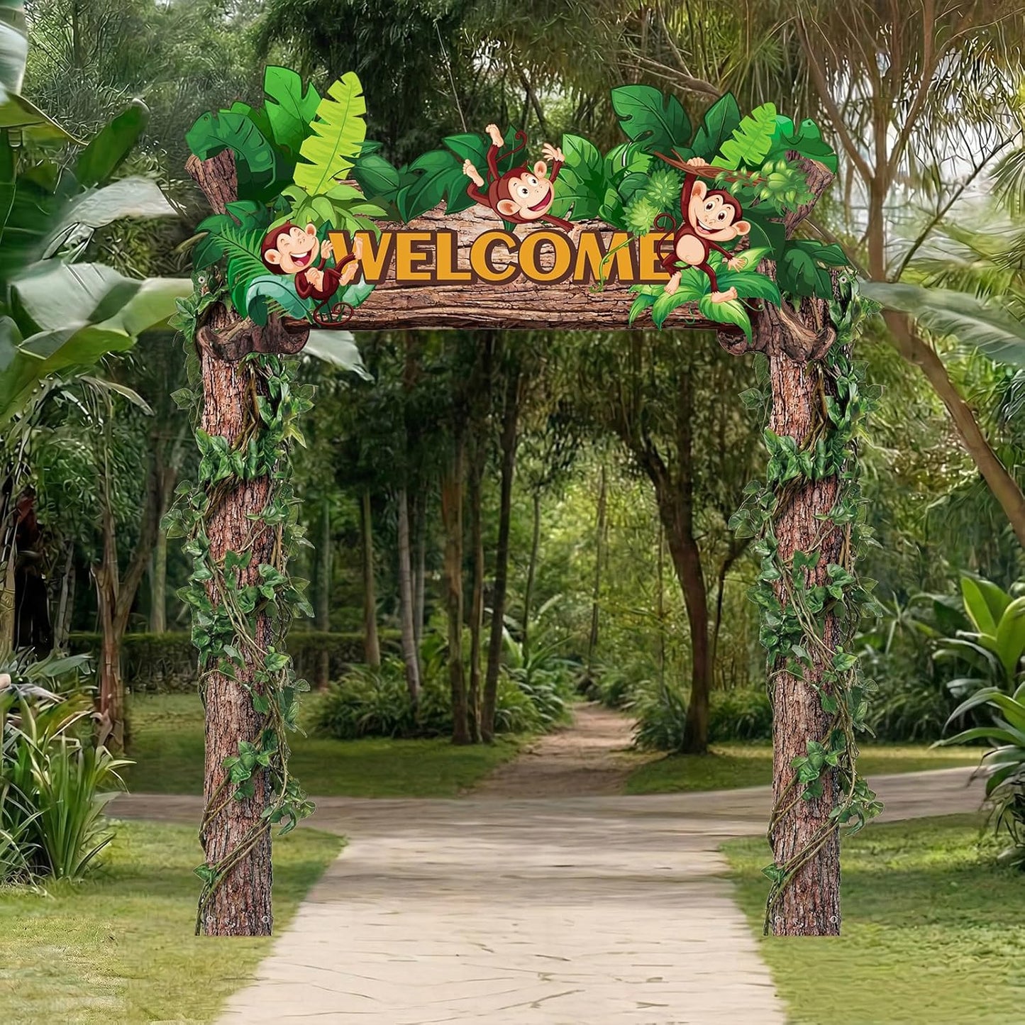 Peryiter 3 Pcs Camping Themed Party Decorations Banner Welcome Porch Sign with 1 Double Sided Tape for Summer Camp Birthday Hawaii Baby Shower Themed Party Activity Decor door (Forest Style)