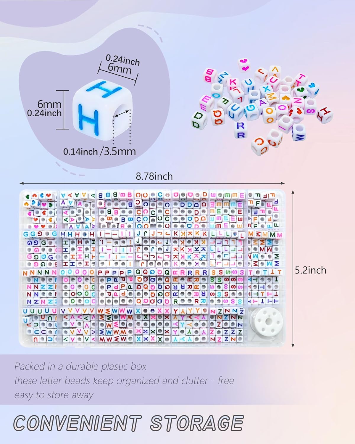 Amaney 1400pcs Glow Letter Beads, Heart Beads Whit Elastic Beading Cord,4x7mm Round Acrylic Alphabet Beads for Friend Bracelet Jewelry Making