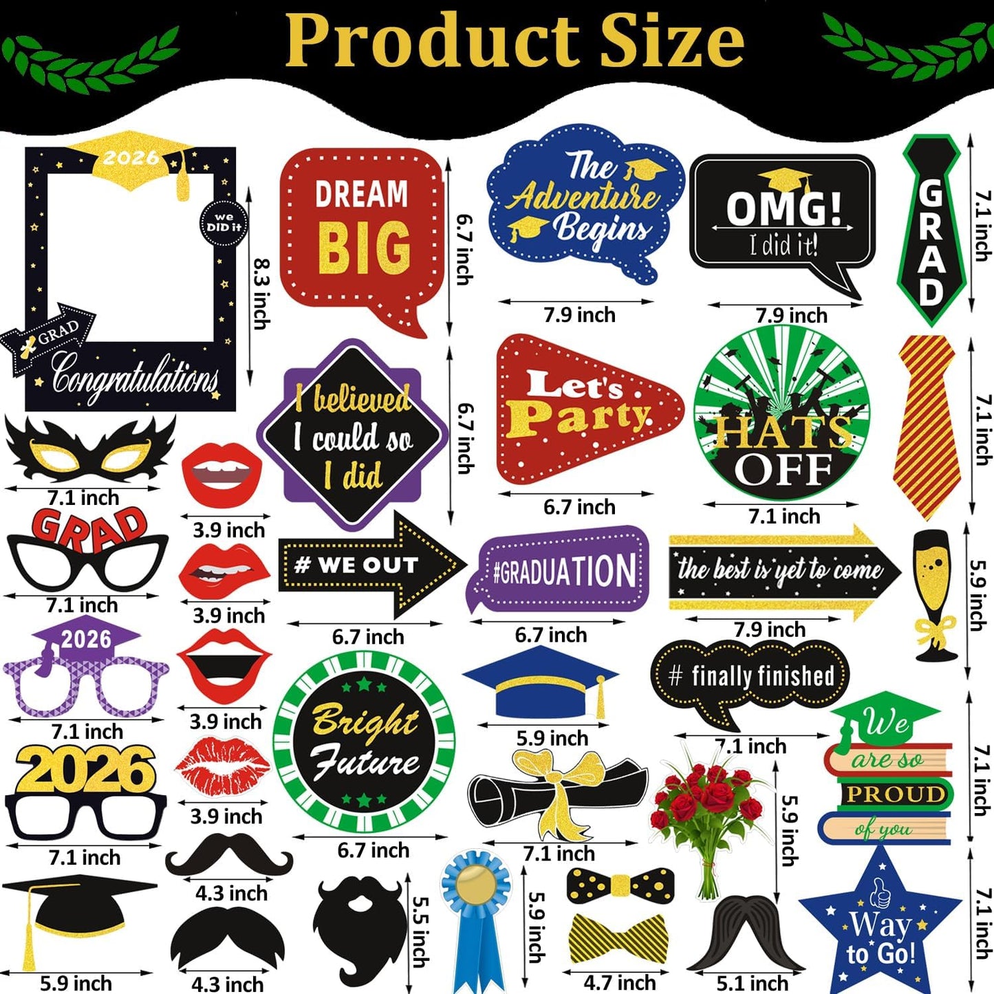36pcs Graduation Photo Booth Props, Grad Photo Props, Graduation Decorations Class of 2026, 2026 Photo Booth Props Set for Graduation Party Favors Supplies Decorations, 2026 Grad Party Pose Signs