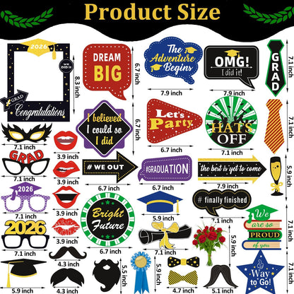 36pcs Graduation Photo Booth Props, Grad Photo Props, Graduation Decorations Class of 2026, 2026 Photo Booth Props Set for Graduation Party Favors Supplies Decorations, 2026 Grad Party Pose Signs