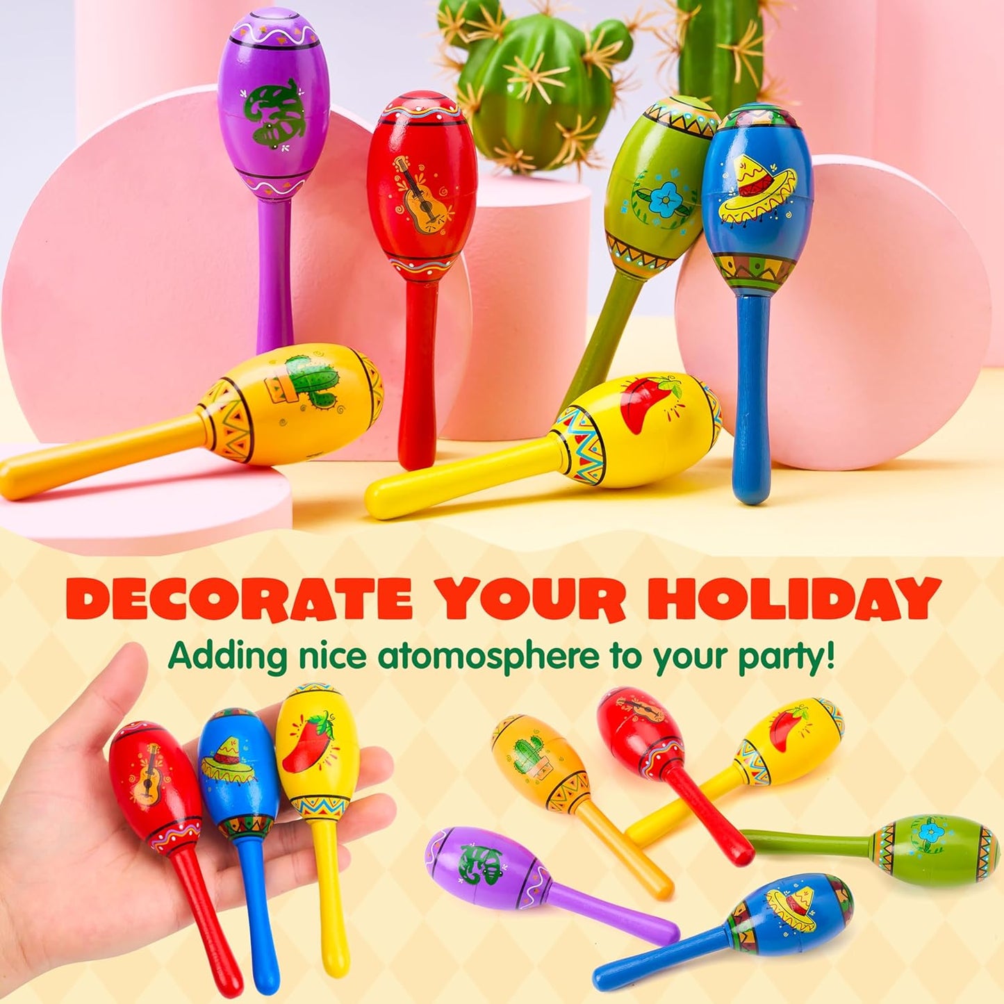 JOYIN Cinco De Mayo 6 PCS Mini Wooden Maracas for Kids, Mexican Fiesta Party Favors and Noisemakers, Cinco De Mayo Party Favors, Musical Fun, Birthday Parties, Luau Party, Taco Tuesday Event