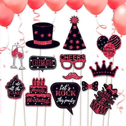 36 PCS Birthday Photo Booth Props Party Supplies Holiday Picture Decorations Photo Booth Props for Birthday Party Favors Pose Sign Kit Fun for Party (Purple and Black)