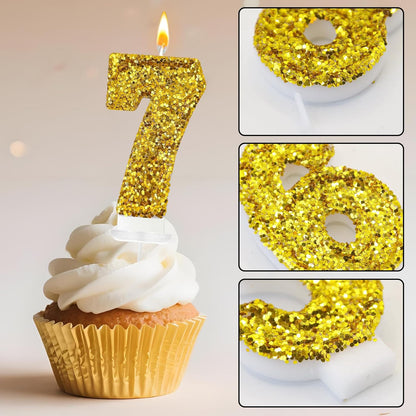 Birthday Number Candles, Glitter Number Candle Cake Decorations with Sequins, Cupcake Decorations for Girls, Women, Party Anniversary Celebrations (Number 6, Purple)