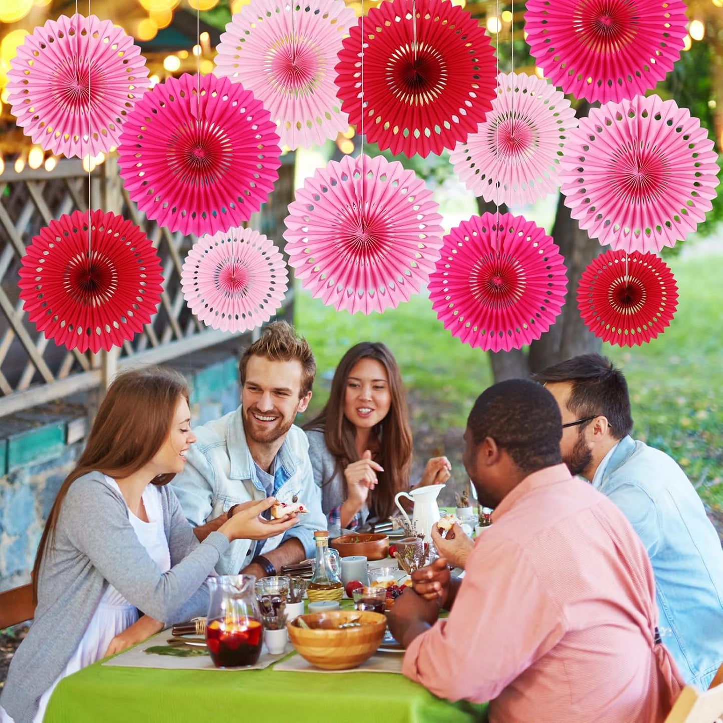 BestoFun 12PCS Paper Fans Hot Pink Party Decorations Tissue Paper Flowers Decorations Hanging Honeycomb Round Paper Fans Decoration for Girl Groovy Birthday Baby Shower Wedding
