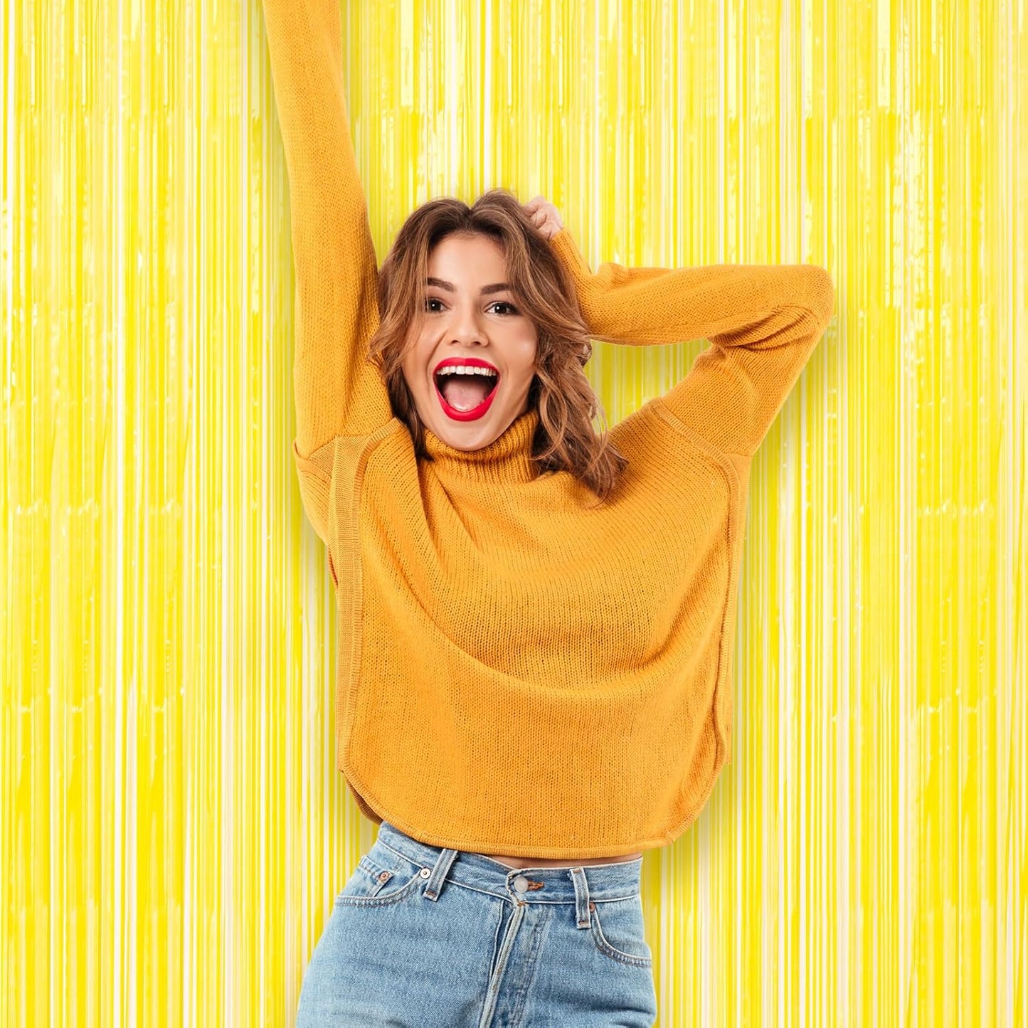 Voircoloria 3 Pack 3.3x8.2 Feet Gold Foil Fringe Backdrop Curtains, Tinsel Streamers, Fringe Backdrop for 2025 New Years Eve, Graduation, Birthday, Baby Shower, Gender Reveal, Disco Party - Colors A