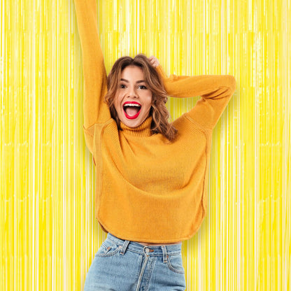 Voircoloria 3 Pack 3.3x8.2 Feet Gold Foil Fringe Backdrop Curtains, Tinsel Streamers, Fringe Backdrop for 2025 New Years Eve, Graduation, Birthday, Baby Shower, Gender Reveal, Disco Party - Colors A