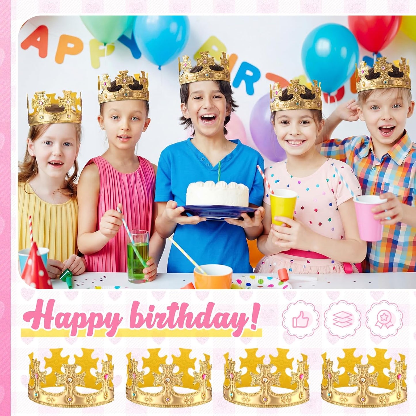 Yaomiao 44 Pcs Birthday Foam Crowns for Kids Princess Tiaras King Hat Bulk Diamond Sticker Kits for Crown Party Supplies