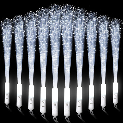 miikoul 16 Pcs Fiber Optic Wands White Glow Sticks LED Wedding Wand Light up Party Favor Sticks Flashing Wands with 3 Light Modes for neon Party Wedding Baby Shower Birthday Party Supplies