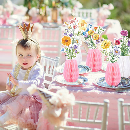 AnyDesign Wildflowers Honeycomb Centerpieces Table Toppers Spring Party Decorations 3D Table Decor for Wedding Baby Shower Bridal Shower Party Birthday Home Supplies, 9 Pcs