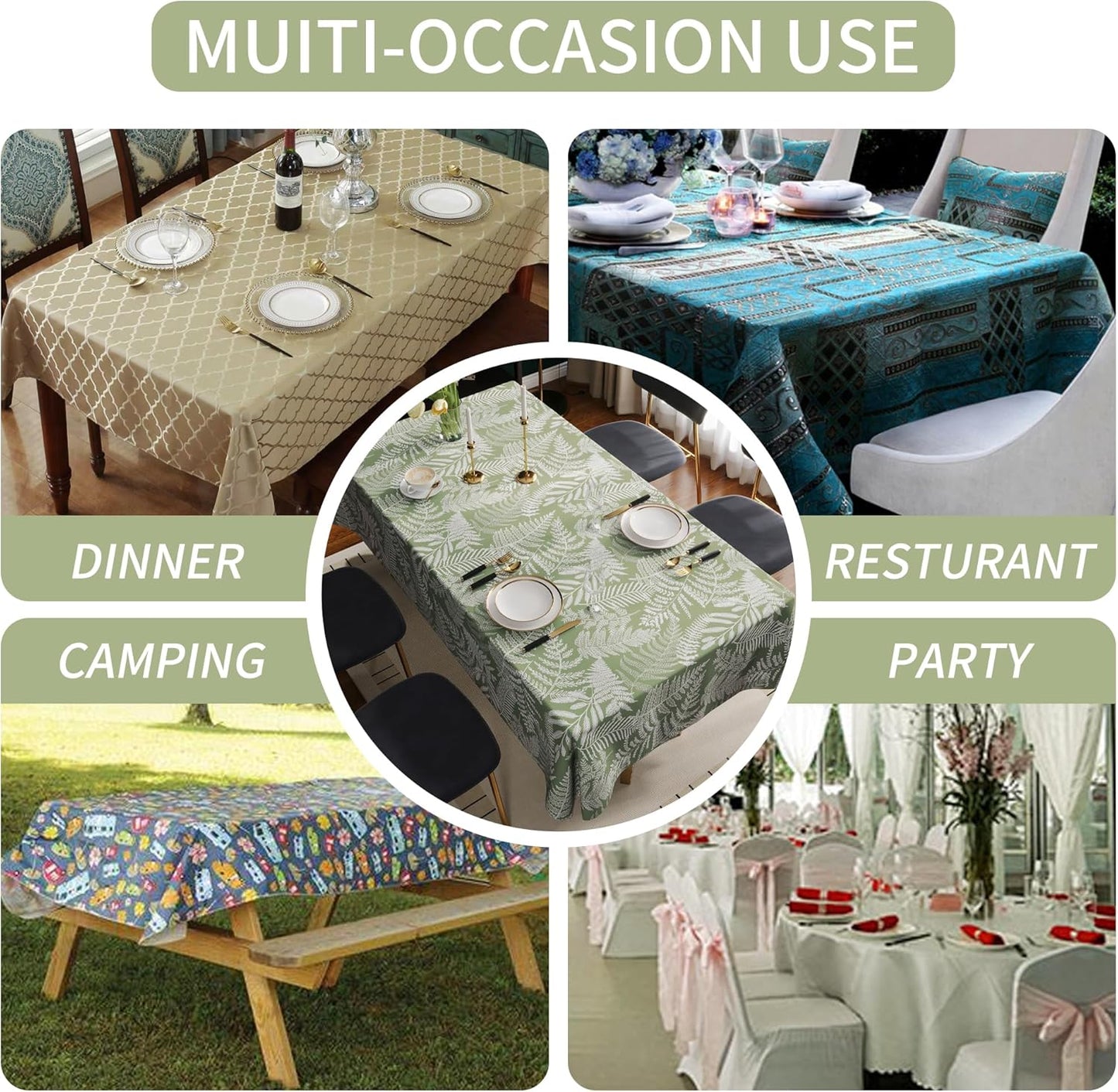Rectangle Table Cloth,100% Waterproof Tablecloth Oil Proof Spill Proof Vinyl Table Cloth, Wipe Clean Plastic Table Cover for Dining, Camping, Indoor and Outdoor 52" x 70",Leaves