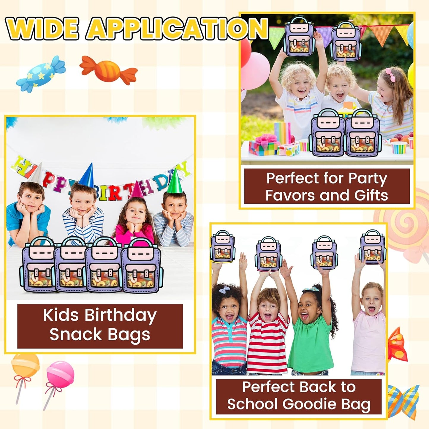 30 PCS Bulk Gift Bags for Kids with Handle,Children Large Goodie Bags with Stand-up Bottom, Grip Seal Party Favor Bag, Students Back to School Treat Bag, Cute Snack Candy Bags for Birthday, Classroom