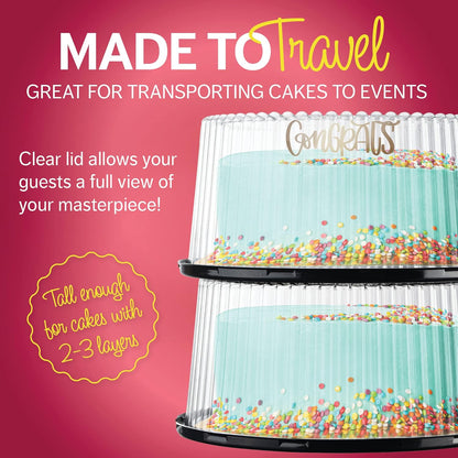 10 - 11" Plastic Disposable Cake Containers Carriers with Dome Lids and Cake Boards | 5 Round Cake Carriers for Transport | Clear Bundt Cake Boxes / Cover | 2-3 Layer Cake Holder Display Containers