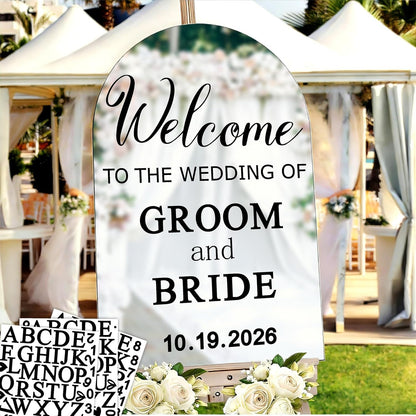Custom Name Welcome to Our Wedding Signs Personalized Wedding Mirror Decals Selfie Mirror Decal for Wedding Entry Reception Display Golden Date Marriage DIY Vinyl Lettering Welcome Party Decoration