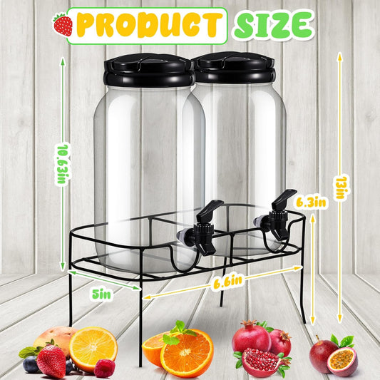 Tanlade 2 Pcs Plastic Drink Dispenser with Stand Beverage Dispenser with Sturdy Metal Base Juice Dispensers for Parties Lemonade Jar with Spigot for Weddings Countertop Water Tea, Each 1 Gallon