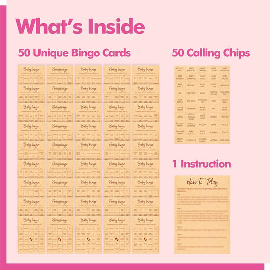 Baby Shower Bingo Game, 50 Bingo Cards Perforated Calling Cards Bingo Games for Baby Shower, Bridal Wedding Shower (White)
