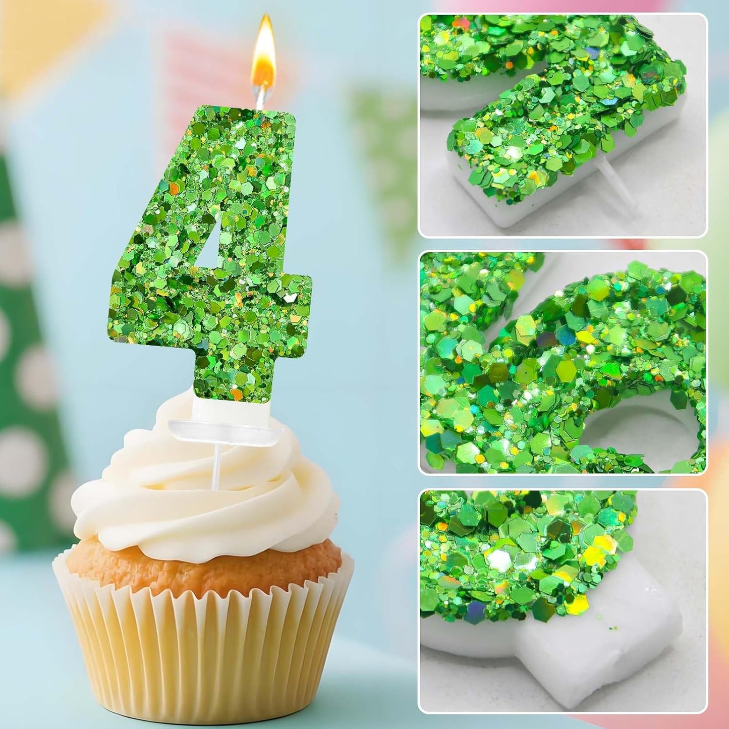 Birthday Number Candles, Glitter Number Candle Cake Decorations with Sequins, Cupcake Decorations for Girls, Women, Party Anniversary Celebrations (Number 6, Purple)