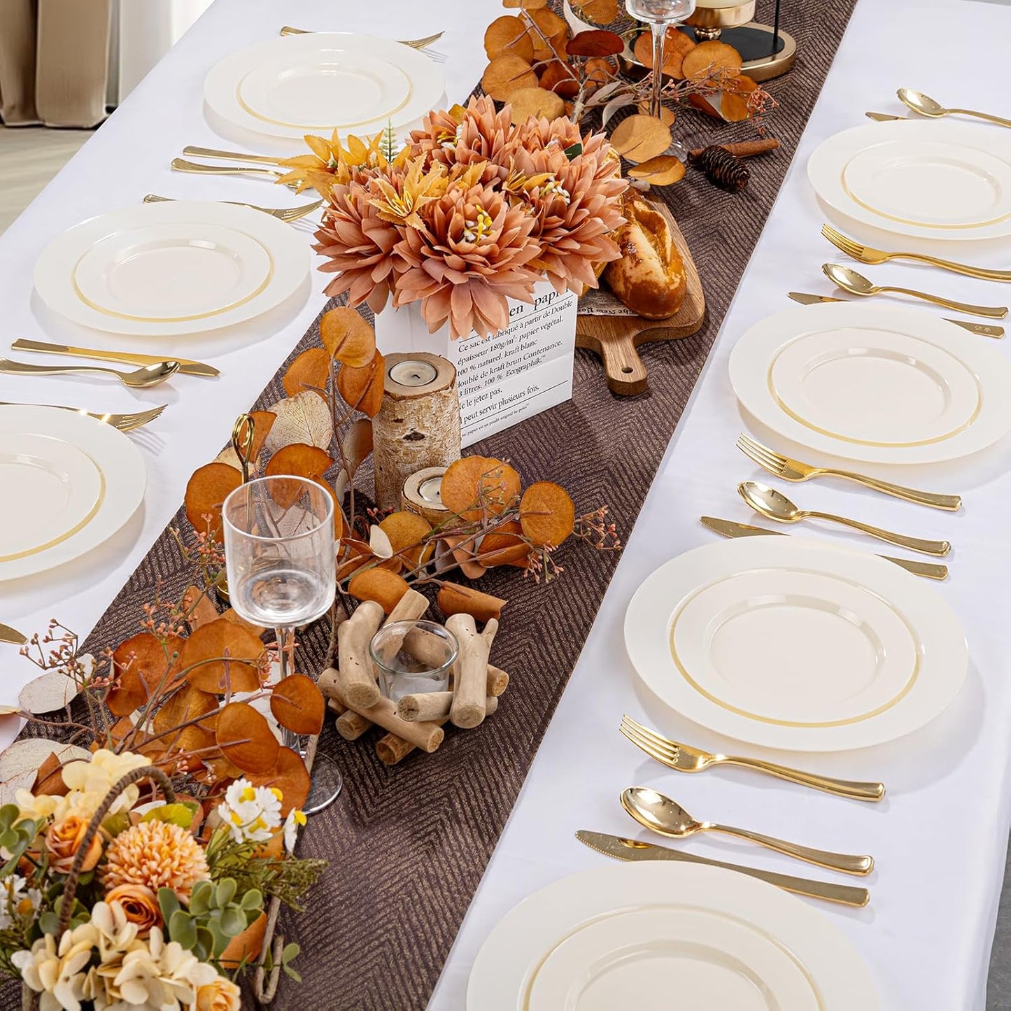 I00000 102 Pieces Gold Plastic Plates, Disposable Party Plates White Gold Rim, 51 Disposable Gold Dinner Plates 10.25 Inch and 51 Disposable Dessert Appetizer Elegant Fancy Wedding Plates 7.5 Inch