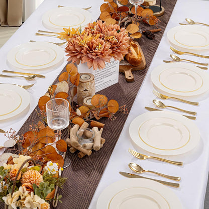 I00000 102 Pieces Gold Plastic Plates, Disposable Party Plates White Gold Rim, 51 Disposable Gold Dinner Plates 10.25 Inch and 51 Disposable Dessert Appetizer Elegant Fancy Wedding Plates 7.5 Inch