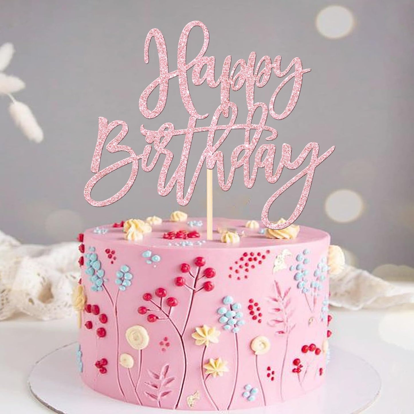 ZHUOWEISM 1 PCS Gold Happy Birthday & Anniversary Cake Topper
