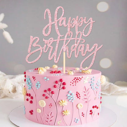 ZHUOWEISM 1 PCS Gold Happy Birthday & Anniversary Cake Topper