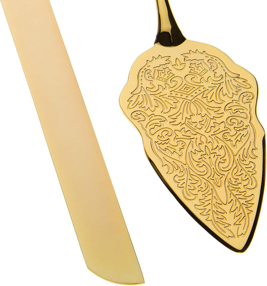 Ella Celebration Gold Wedding Cake Knife & Server Set, Vintage Cake Cutting Utensils, Party Supplies Golden Anniversary Decorations (Elegant Gold)