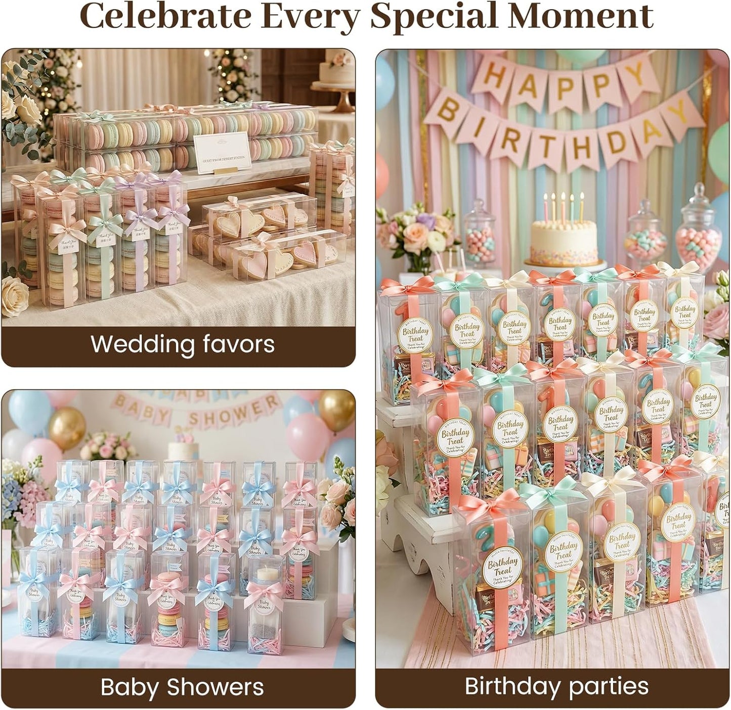 VGOODALL 100 Pcs Clear Favor Boxes, 2x2x2 Inch Small Transparent Cube Gift Boxes for Candy, Macarons, Jewelry, Wedding, Birthday, Baby Shower Party Favors