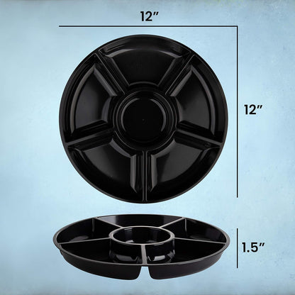 Plasticpro 6 Sectional Round Plastic Serving Tray/Platters Clear Pack of 2