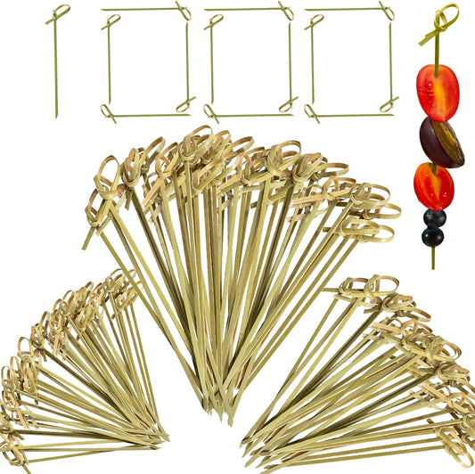 Potchen 1000 Pcs Bamboo Cocktail Picks 4.7 Inch Bamboo Skewers Toothpicks for Appetizers Food Picks Cocktail Sticks with Looped Knot for Barbecue Snacks Events Party