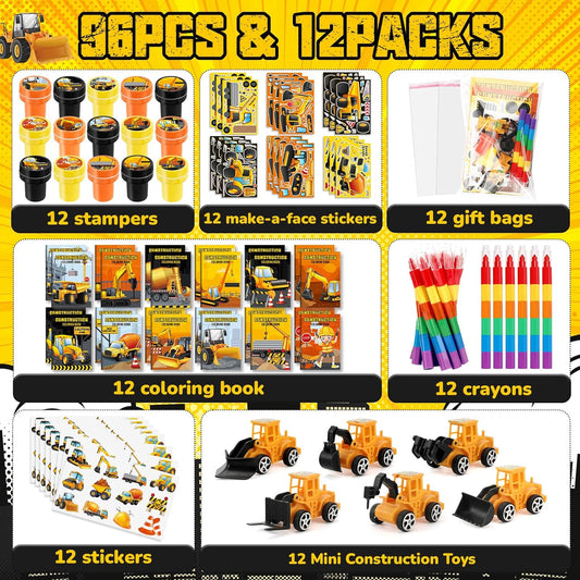 BenLouis 84Pcs Construction Party Favors Excavator Theme Coloring Books Crayons Sticker Set Bulk for Kids Construction Birthday Goodie Bag Stuffer Classroom Gifts Rewards Craft Pinata Fillers