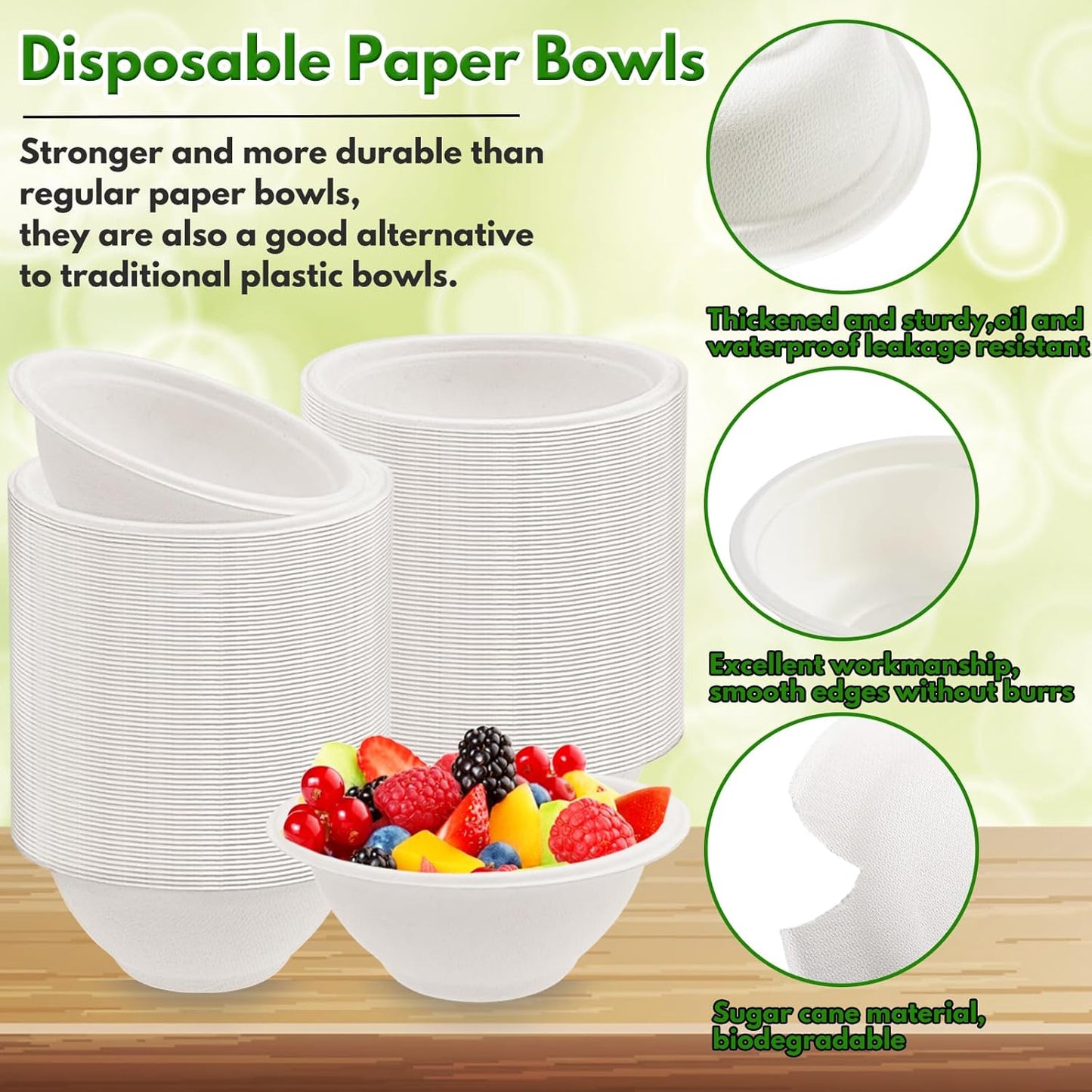 Tiaiidi 100 Pack 8 oz Disposable Paper Bowls,Compostable Bagasse Bowls,Small Biodegradable Heavy-Duty Bowls for Hot and Cold Food