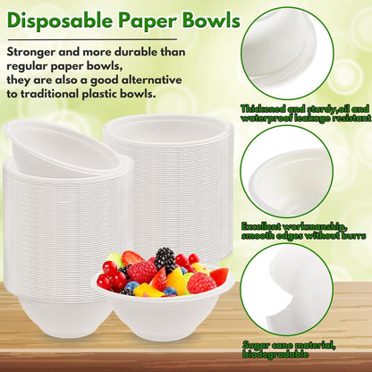Tiaiidi 100 Pack 8 oz Disposable Paper Bowls,Compostable Bagasse Bowls,Small Biodegradable Heavy-Duty Bowls for Hot and Cold Food