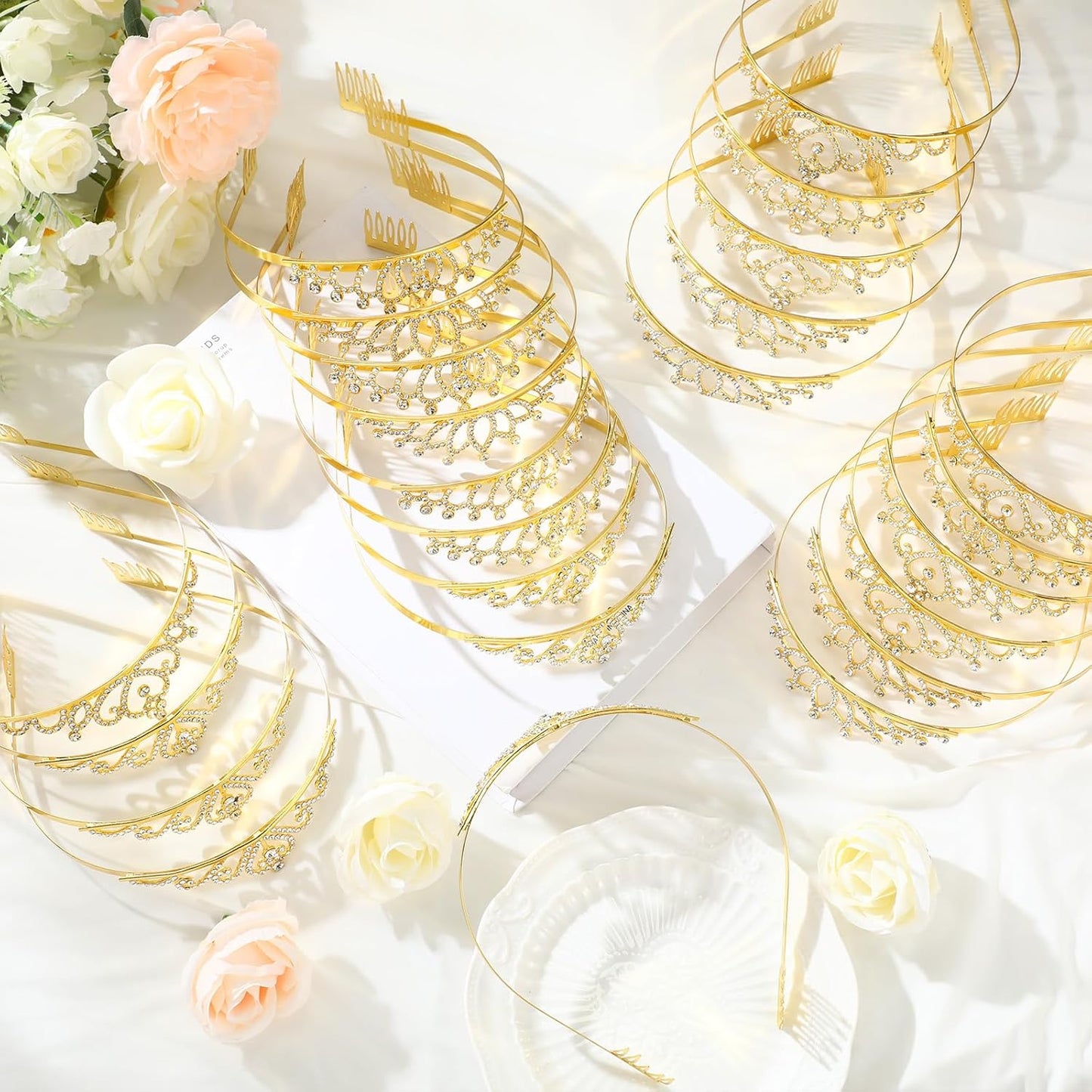 24 Pcs Crystal Tiara Crowns for Women Bulk Rhinestone Princess Headband Crown with Combs Tiaras for Pageant Bridal Shower Wedding Birthday Prom Party Gifts
